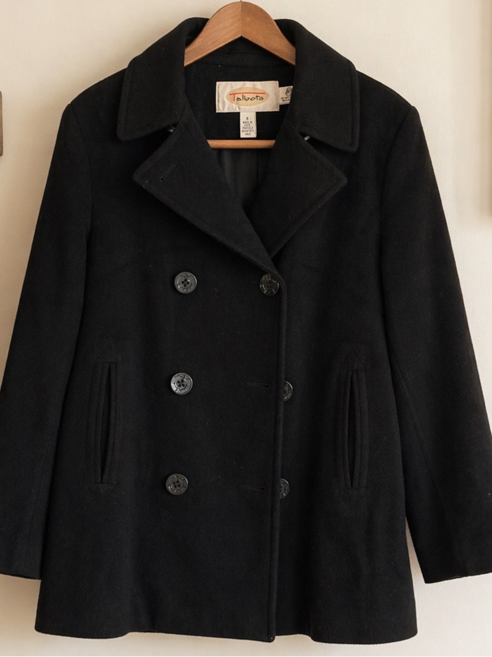 Talbots Black Wool Peacoat Womens Size 8 Made in USA Classic Coat - Picture 2 of 5